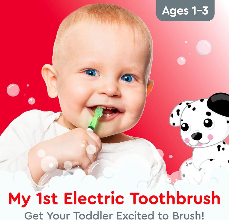 Brusheez Little Toddlers’ Sonic Toothbrush - Safe & Gentle Toothbrush for Ages 1-3 with Built-in, Light-Up 2-Minute Timer, Extra Brush Head, & Storage Base for First-Time Brushers (Spotty The Puppy) - Image 2